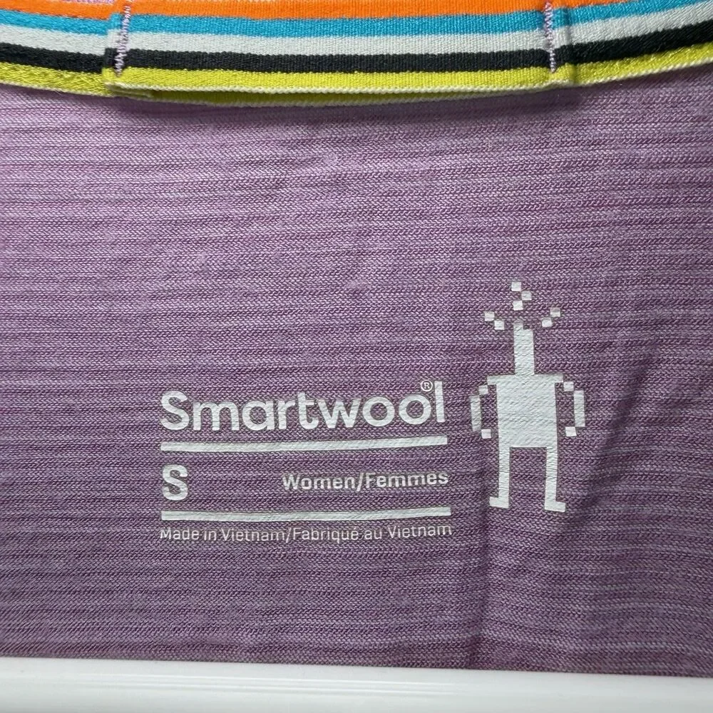 Smartwool Base Layer T Shirt Top Womens Size Small Purple Striped Merino Wool - Picture 6 of 10